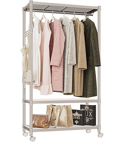 Amazon｜IZEUK ハンガーラック 3段 収納棚 ハンガーパイプ1本 多機能